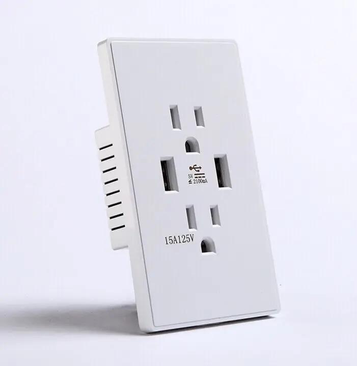 

AC 125V 15 Amp Outlet DC 5V 2A Duplex Receptacle Socket US Plug Dual USB Wall Charger Power Outlet Supply Charging With Socket