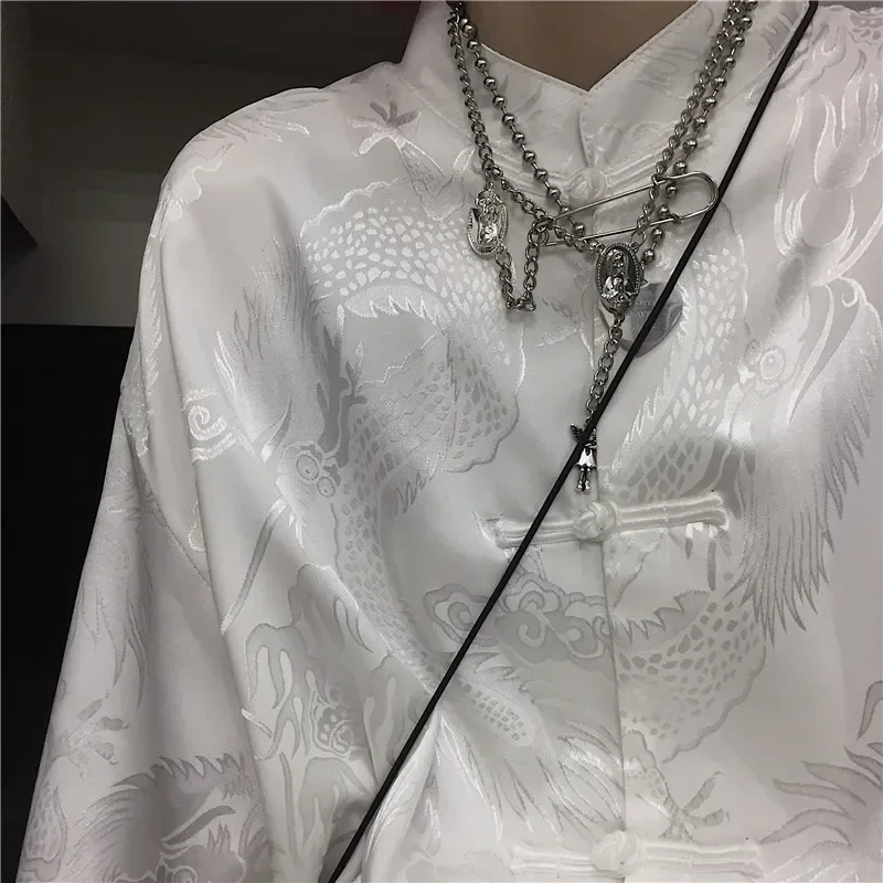 Woherb Женская и мужская блузка с принтом дракона уличная одежда в китайском стиле