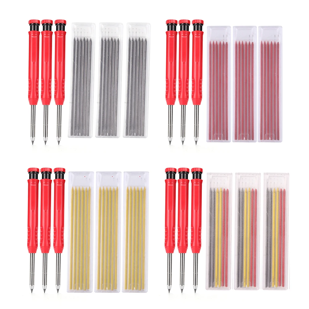 

3pcs Solid Carpenter Pencil Set with 18 Refill Leads, Built-in Sharpener, Deep Hole Mechanical Pencil Marker Marking Tool