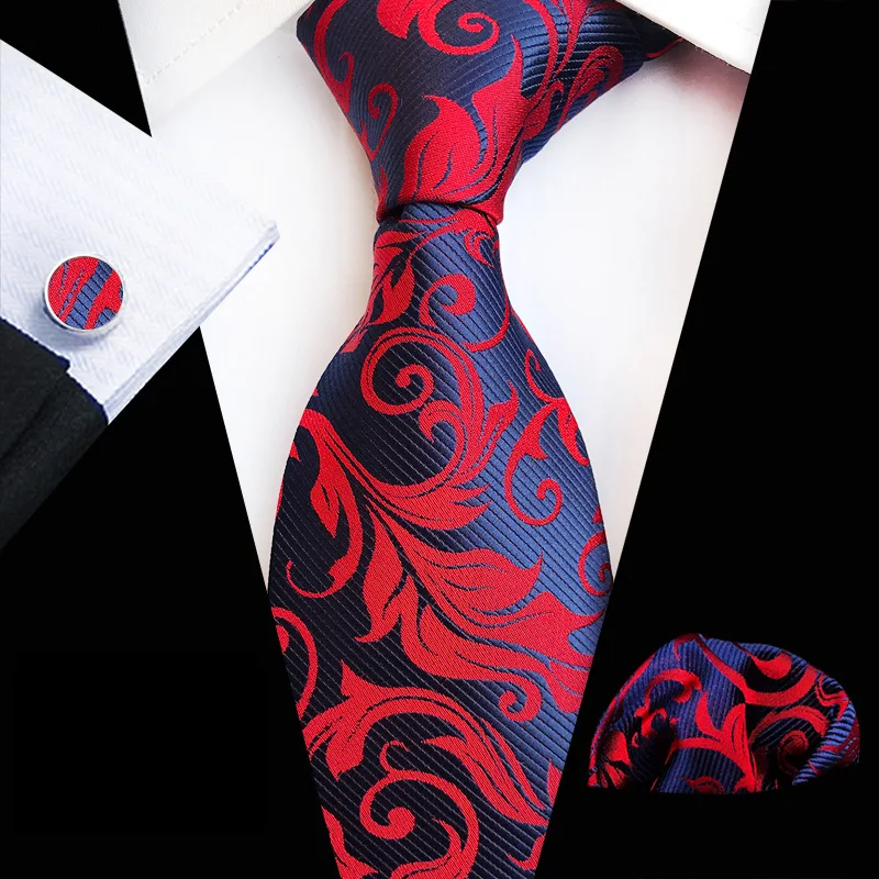 

Luxurious Brand HUISHI 8cm Male Printing Blue Bussiness Tie Pocket Squares Cufflink Necktie Set Party Wedding Groom Accessories