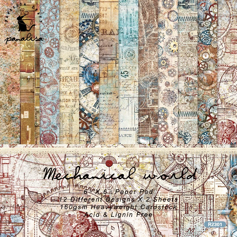 

Panalisacraft 24 sheets 6"X6" Mechanical gear Scrapbook paper Scrapbooking patterned paper pack DIY craft Background paper