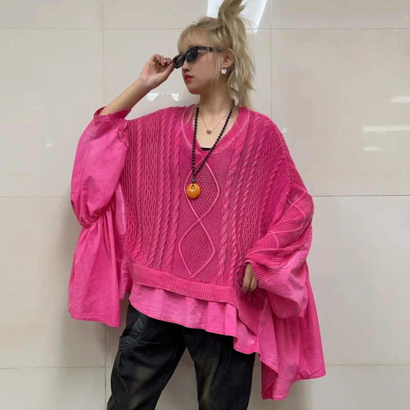 LYUZHE 2024 осенний черный зеленый ретро тканый трикотаж с рюшами и v-образным вырезом