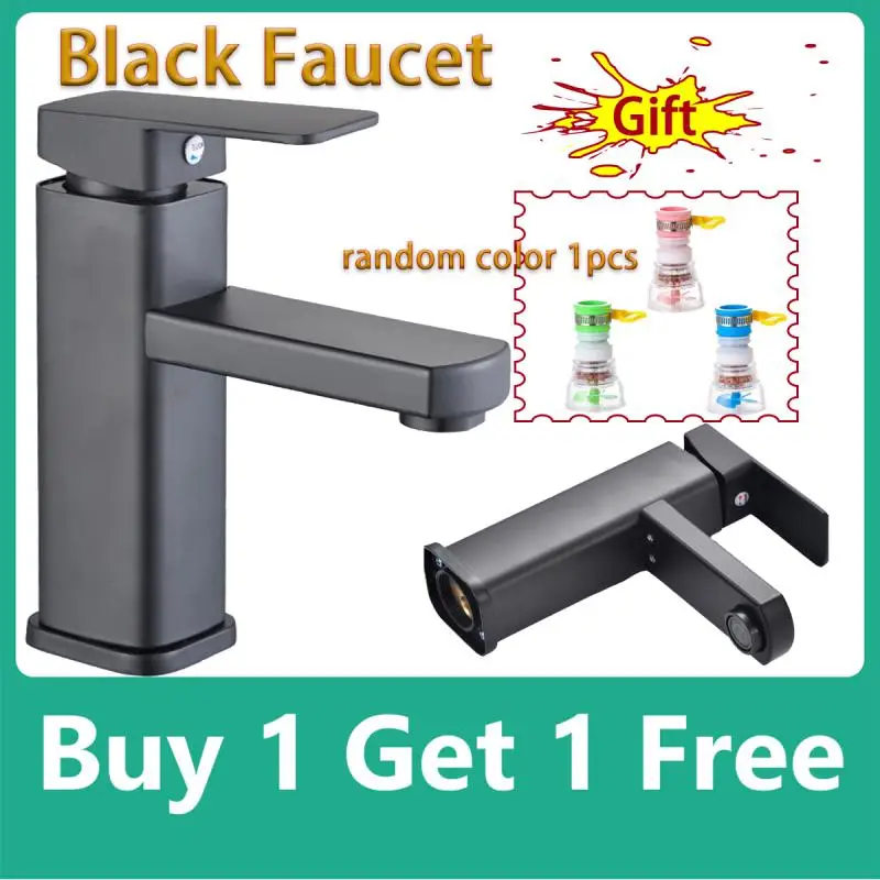 

Black Faucet Stainless Steel Waterfall Faucet Mixed Faucet Countertop Hot And Cold Mixed Water Bathroom Faucet Square Single Hol