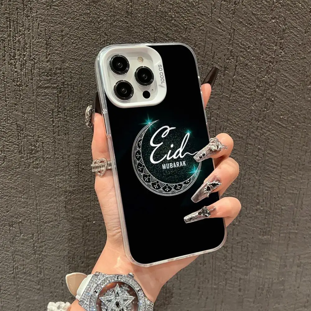 Фото Чехол для телефона «Ид Мубарак» для iPhone 17, 16, 15, 14, 13, 12, 11, X, XR, XS, Air, Pro, Max, Plus, белый, разноцветный, серебристый №4