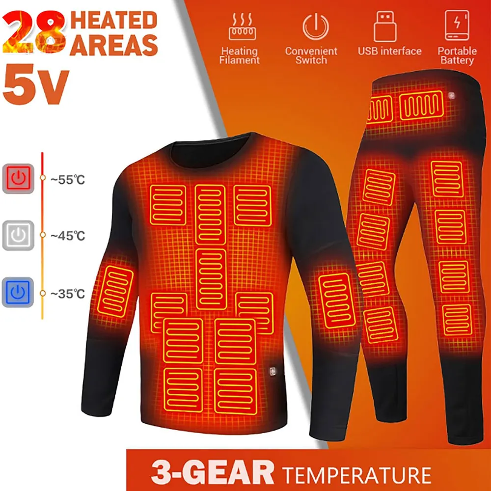 

Winter Heated Thermal Underwear Women Skiwear Heating Underwear Suit Fleece Warm Top Pants USB Electric Heating Clothes Men