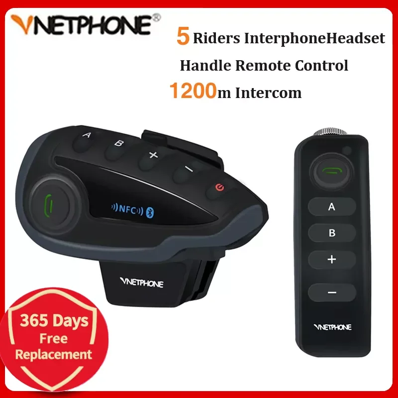 

New V8 1200M Bluetooth Motorcycle Helmet Intercom for 5 Riders Interphone Headset NFC/Telecontrol Remote Control with FM Radio