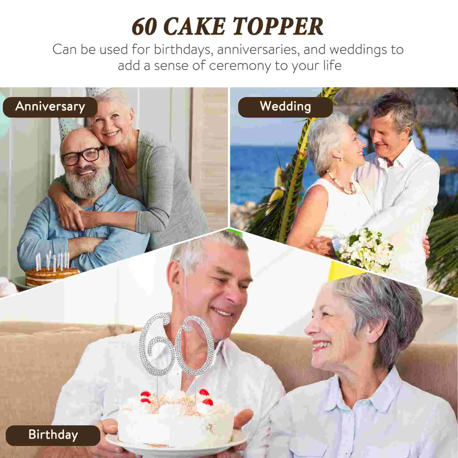 Украшение торта на 60-й день рождения блестящий топпер со стразами вечерние