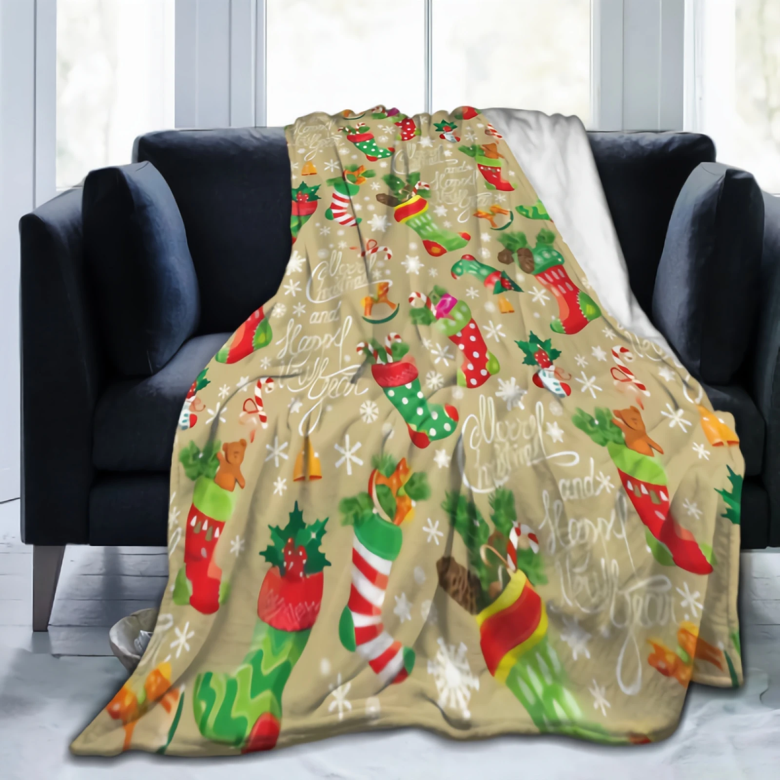 

Christmas Stockings Flannel Fleece Blanket Super Soft Cozy Plush Blanket Lightweight Microfiber Throw Blanket for Couch Sofa Bed