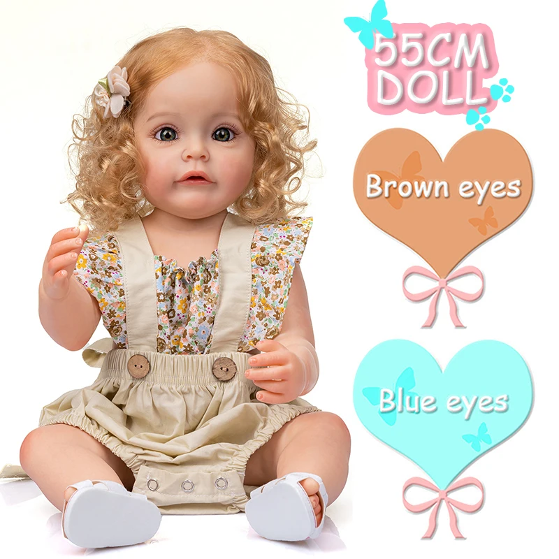 

55CM Reborn Toddler Doll Girl Princess Sue-Sue Hand-detailed Paiting Rooted Hair Waterproof FUll Silicone Body dolls for girls