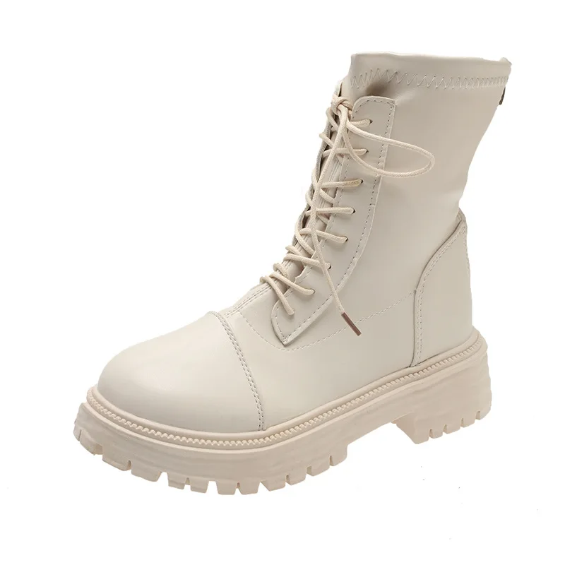 

Thick-soled Mid-tube Women Motorcycle Outdoor Warm Fashion Lace-up 2022 Autumn New Brown Long Boots