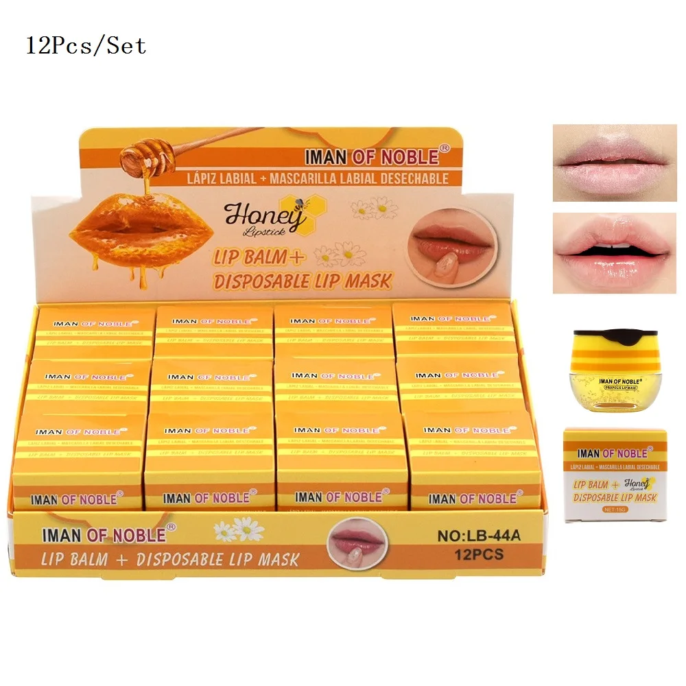 

12Pcs Honey Lip Balm With Lip Brush Moisturizing Nourishing Anti-wrinkle Lip Care Anti-cracking Reduce Lip Fine Line Lips Mask