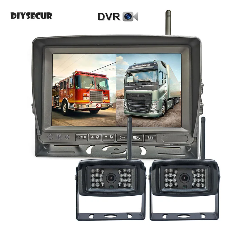 

DIYSECUR 7" AHD Wireless Truck DVR Monitor 1280x720 HD Night Vision Reverse Backup Recorder Wifi LED Camera for Bus Car Truck RV