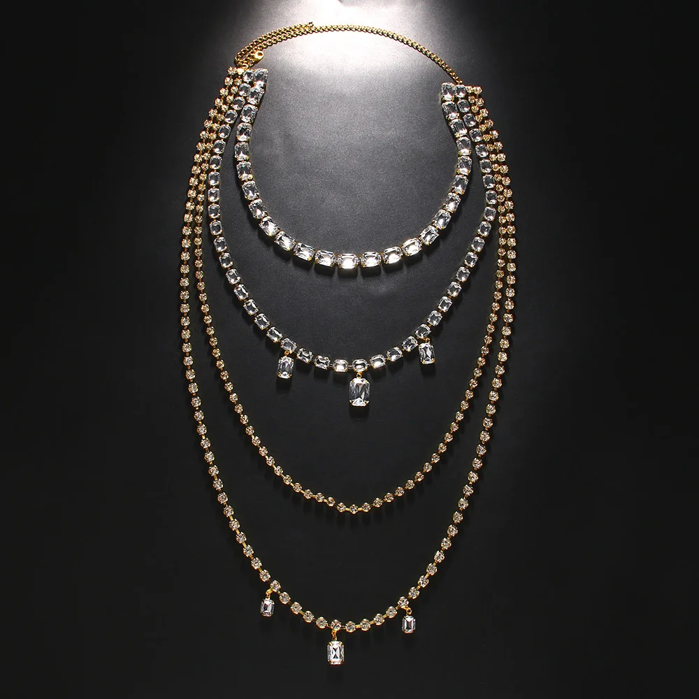 Stonefans простой многослойный женское ожерелье-цепочка с квадратной подвеской