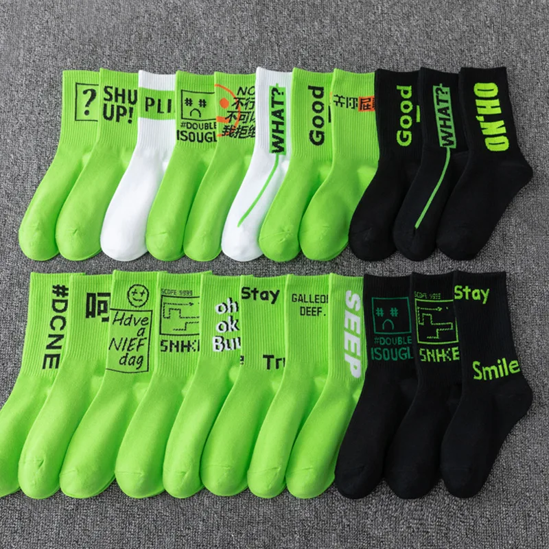 Men Sock Set 4 Pairs Cotton Socks Green Long Socks Funny Printed Socks Sports Socks Fashion Women Mid-tube Hosiery Free Shipping