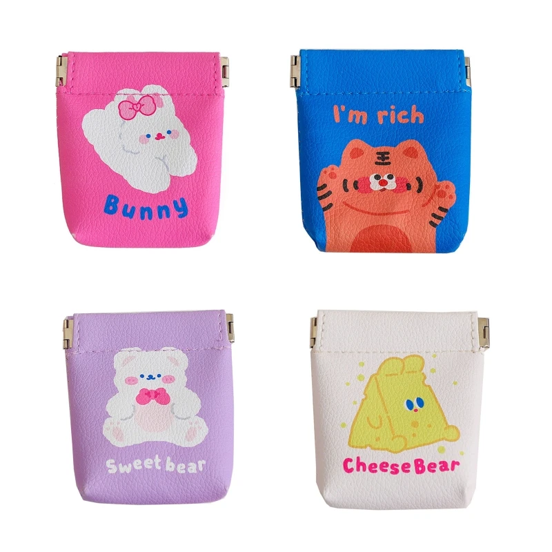 

Cartoon Elastic Metal PU Leather Coin Purse Women Men Small Mini Short Wallet Bags Change Little for Key Card Holder