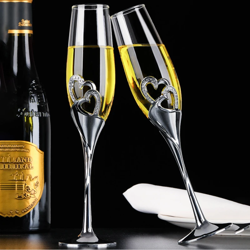 

2PCS Creative Crystal Bubble Champagne Glass Wedding Red Wine Glass Set Household Transparent Glass High-footed Couple Gift Hot