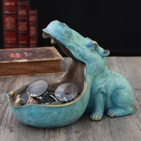 resin hippo statue hippopotamus sculpture figurine key candy container sundries storage home table decoration accessories