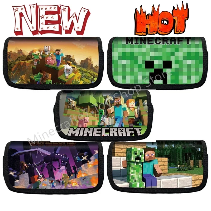 Фото Пенал Creeper Minecraft Steve, многофункциональная сумка из полиэстера, пенал EnderDragon, школьные канцелярские принадлежности, детская игрушка. №1