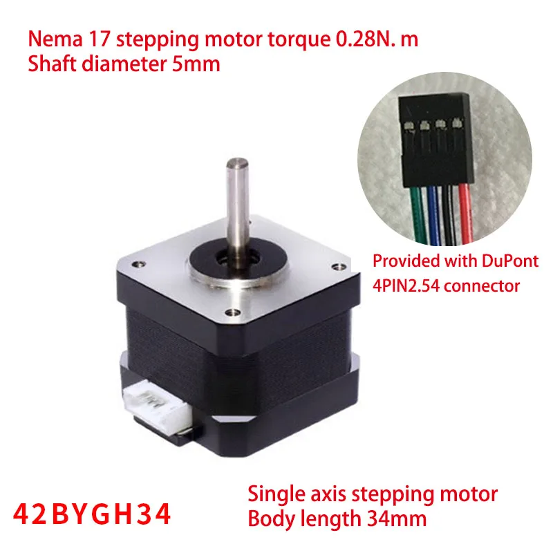 Шаговый двигатель Nema 17 42BYGH34 с разъемом Dupont 4PIN2.54 0 28 Нм диаметр вала одним выходом