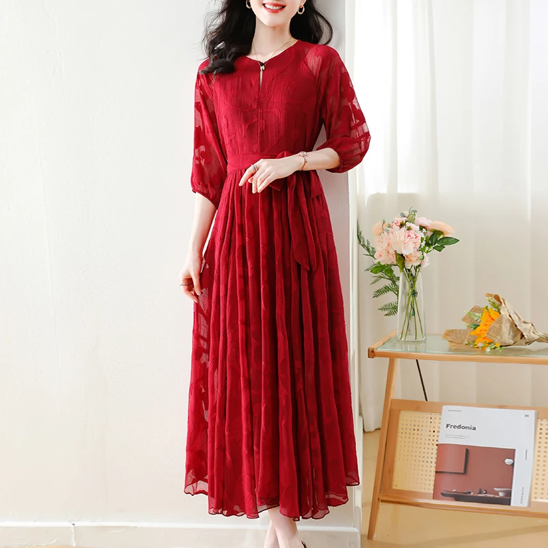 

New Jacquard Chiffon 3/4 Sleeve Dress