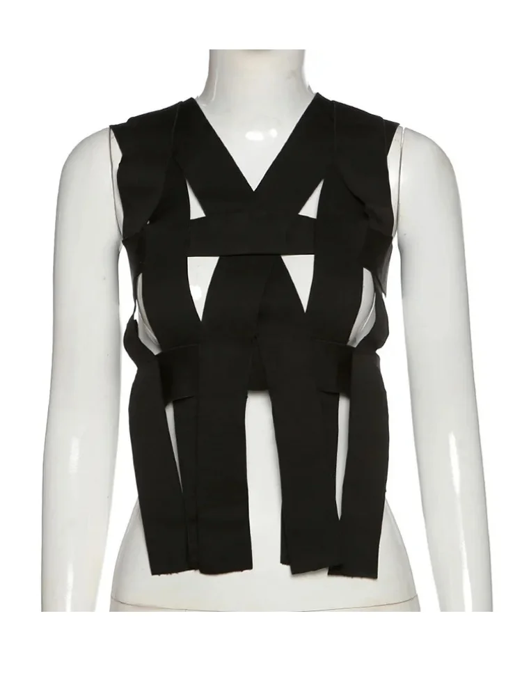 Женская майка с вырезами Joskaa Однотонные эластичные топы авангардная модная