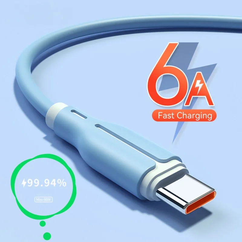Кабель USB C для быстрой зарядки 2 м 6 А Тип жидкий силикон - Цена: 196.73