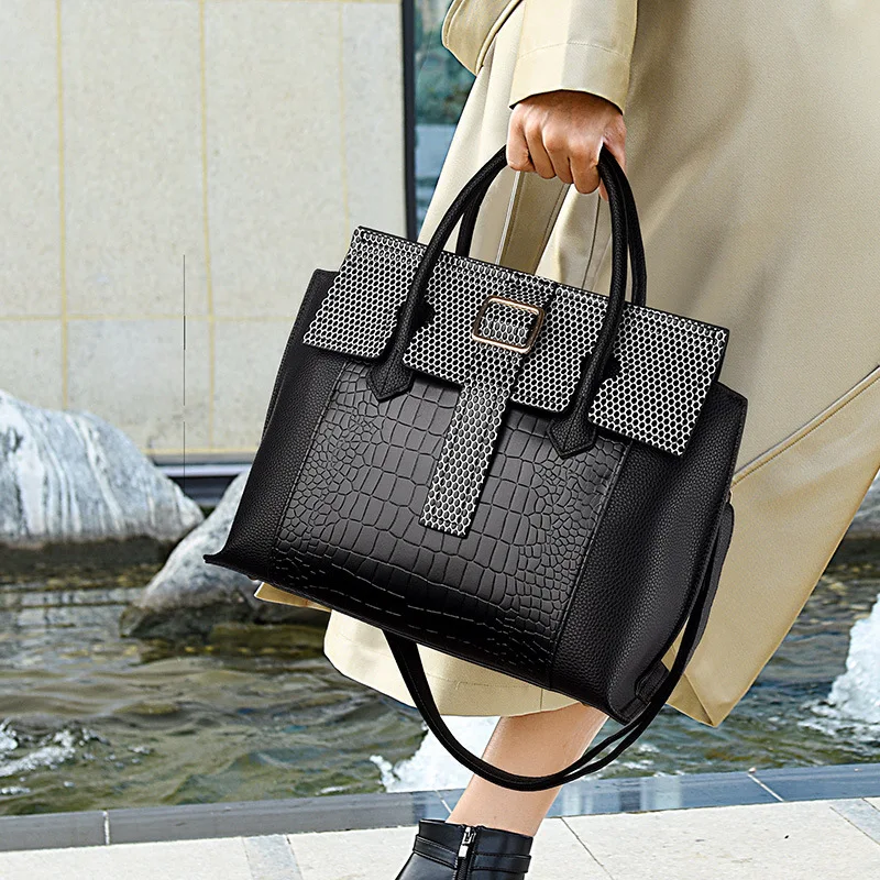 

Luxury Brand 100% Genuine Leather Fashion Simple Contrast Color Stone Pattern Handbag All-match Shoulder Messenger Bag Monogram
