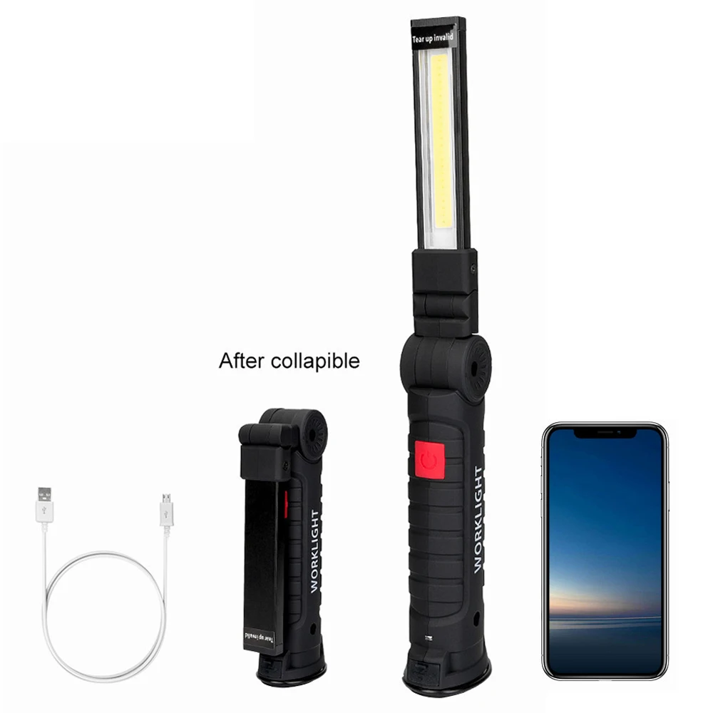 

Magnetic LED Flashlight USB Rechargeable Work Inspection Light 5 Modes Torch COB Lanterna Hanging Hook Lamp With USB Cable