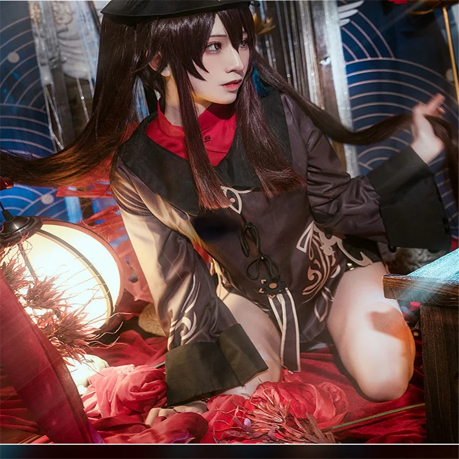 Костюм для косплея Ху Тао из игры Genshin Impact парик обувь кольца шляпа палочка аниме