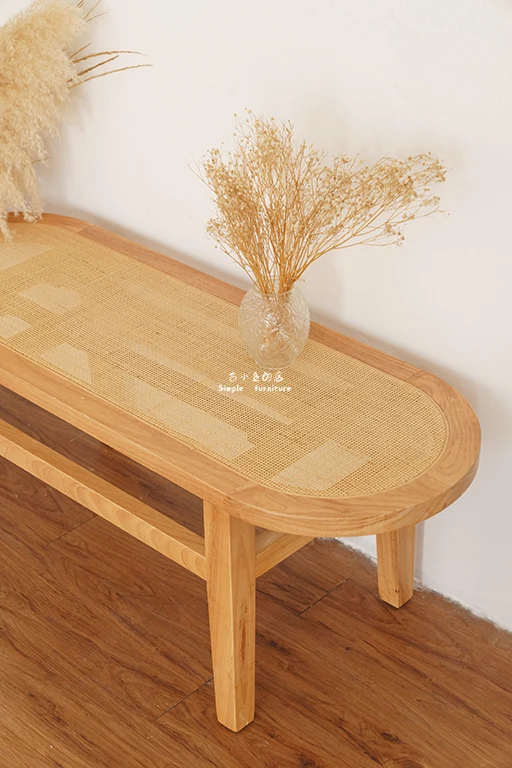 

Solid wood rattan bench ins creative shoe changing stool homestay bed end stool rest stool tatami long coffee table