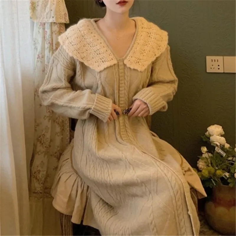 

Женское вязаное платье, однотонное плотное платье-свитер с поясом, весна 2023