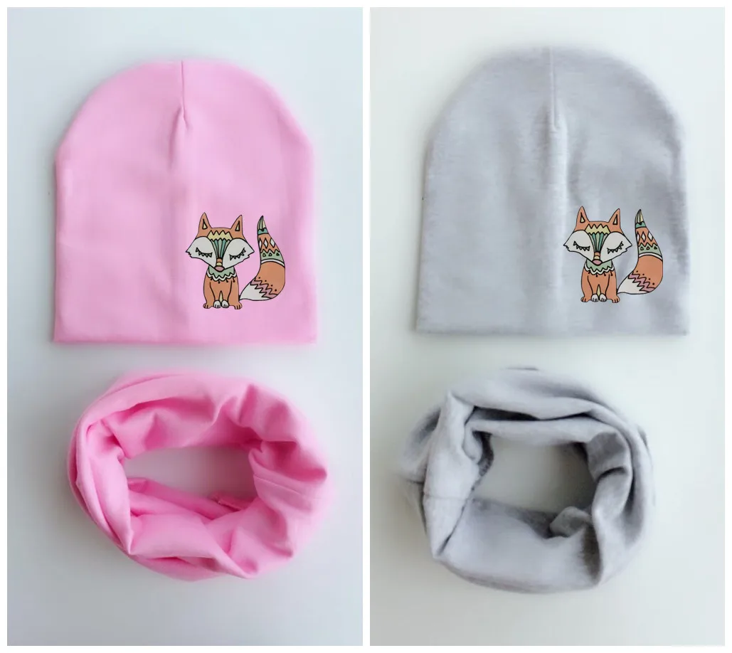 Baby Hat Scarf Autumn Winter Crochet Girl Boy Beanie Cap Children Hats Toddler Kids Collars gorros boho fox1 Set | Детская одежда и