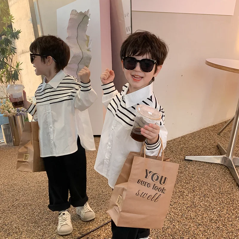 

Casual Solid Simple Striped Clothing Cool Girls Boys New Shirt Spring 2022 And Children Autumn Children Shirts Fashionable And