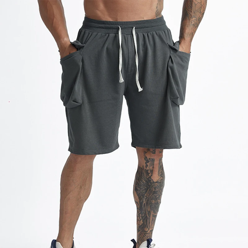 

New Men's Shorts Summer Solid Color Loose Sweatpant Breathable Big Pocket Running Pants Solid Color Male Clothing Trousers