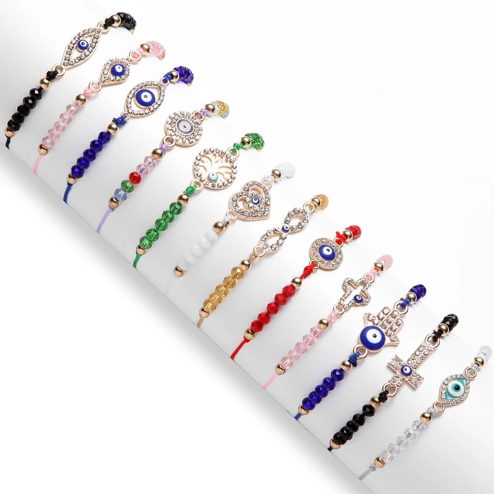 

12 Pcs Evil Eye Bracelet Protection Bracelet Evil Eye Jewelry Hamsa Bracelet Evil Eye Anklet Gold Evil Eye Bracelet for Women