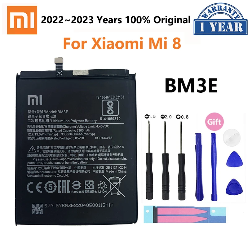 

100% Original Xiao Mi Phone Battery BM3E For Xiaomi Xiaomi8 Mi 8 Mi8 M8 Real 3400mAh High Quality Batterie Bateria + Free Tools