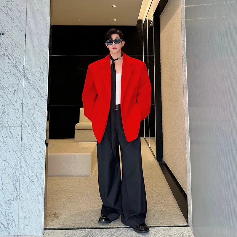 Нишевый дизайн мужской бархатный костюм свободные однобортные мужские зимние