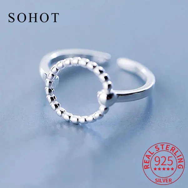

Fashion 925 Sterling Silver Geometric Hollow Round Adjustable Ring For Fashion Women Party Trendy Fine Jewelry Bijoux