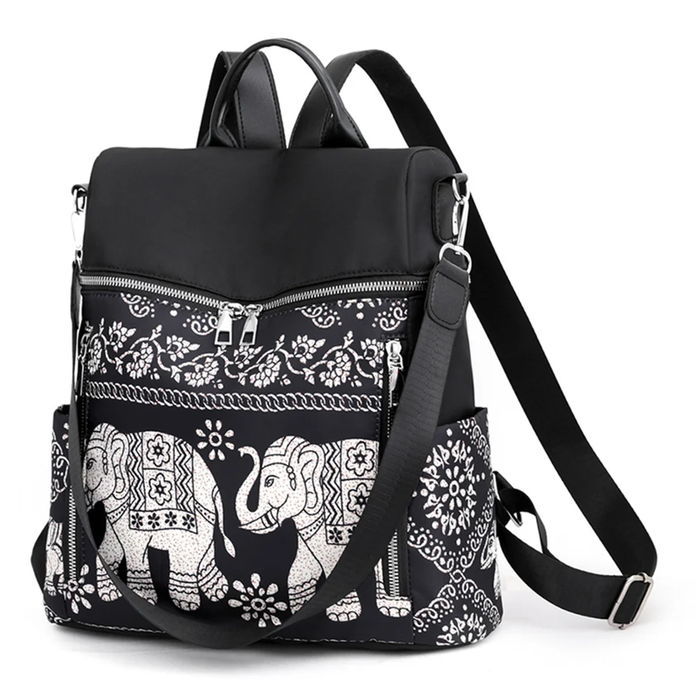 

Casual Multifunctional Anti-Theft Women's Backpack Fashion Oxford Elephant Tree Printed Large Capacity Travel Shoulder Bag