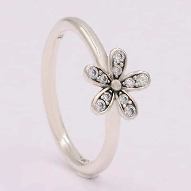 

Authentic 925 Sterling Silver Dazzling Daisy Flower With Crystal Ring For Women Wedding Party Europe Fashion Jewelry
