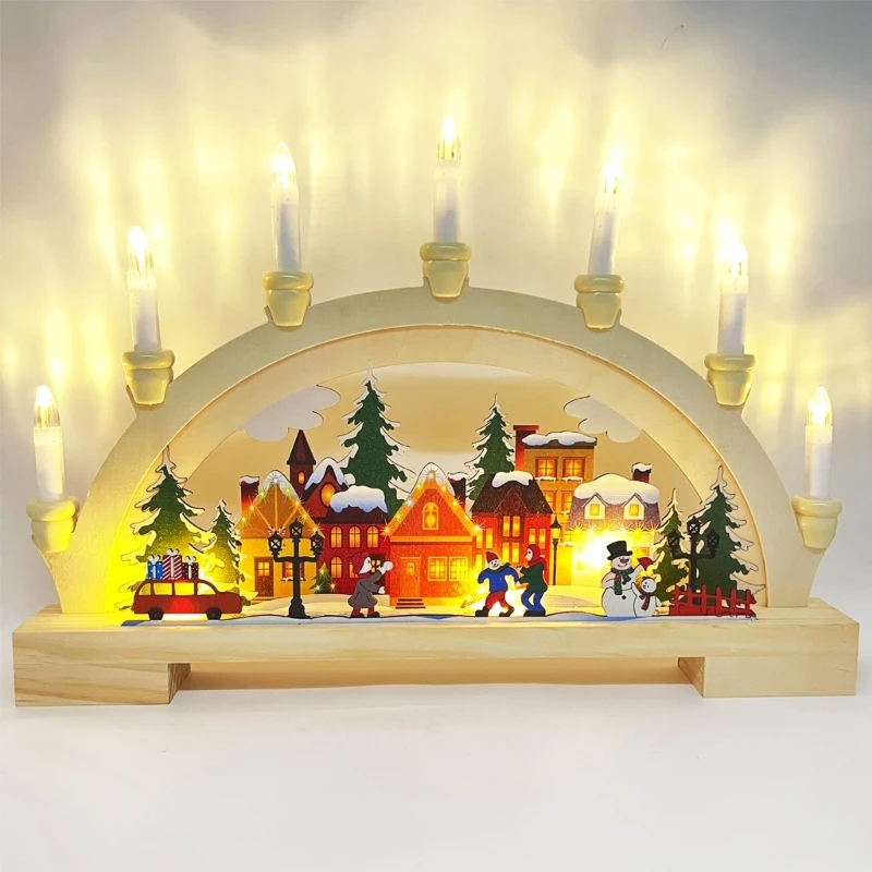 

Desktop Christmas Mini Village House with led Light Semi-circle for Creative Ornament Wooden Cottage Party Atmosphere Light