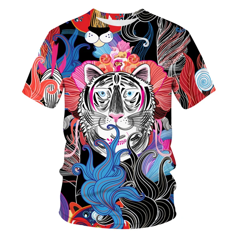 

Футболка мужская с абстрактным Изображением Животных, Классическая уличная одежда с мультяшным тигром, забавная рубашка