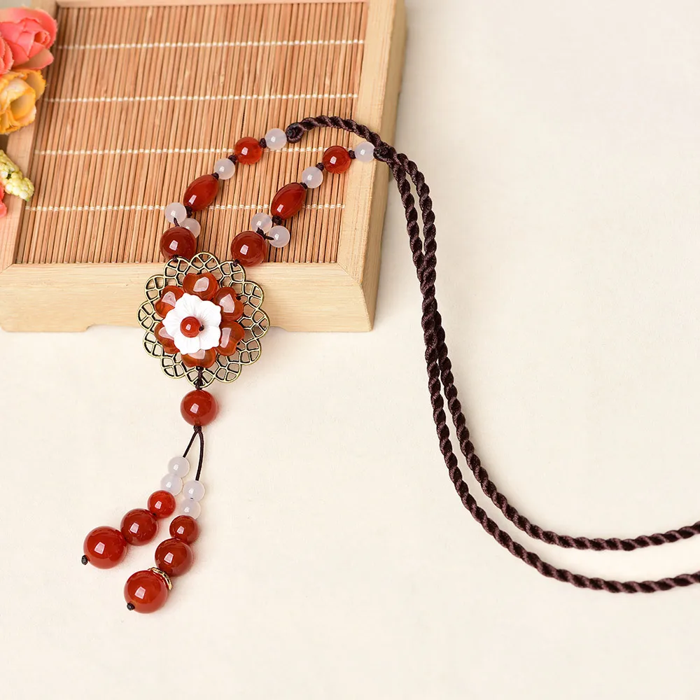 

Ожерелье с красным нефритом И цветком, подвески из халцедона, дизайнерские ювелирные изделия, талисманы, Роскошный натуральный драгоценный...