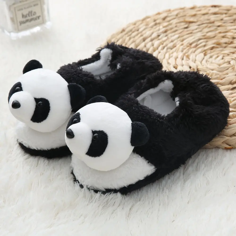 Winter Panda Slippers Kids Toddler Girl Non-slip Boys Fur Slides Cotton Indoor Shoes Warm Fluffy House Children Slipper