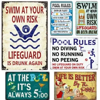 3020 warning slogan in pool ad poster enjoy swimming in hot day tin plaque decoration home vintage metal plate sign wall poster