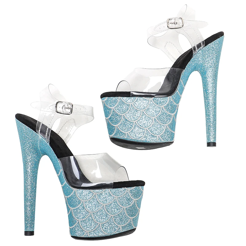 Leecabe 17CM/7Inch Clear  Pvc Upper  Women's Platform Sandals  party High Heels Pole Dancing Shoes