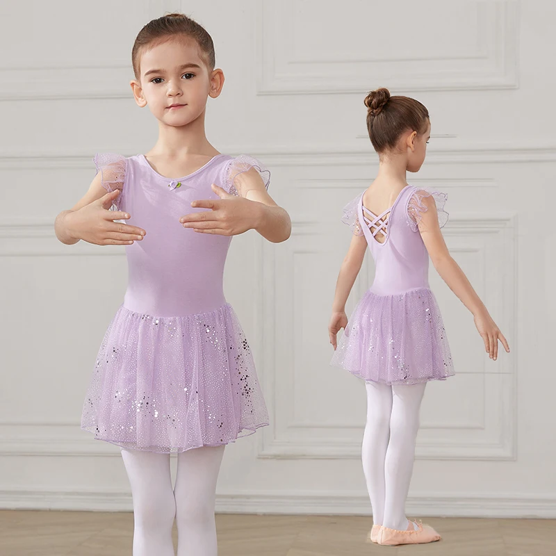 AOQUNFS Girls Ballet Skirt Dance Dress Wear Clothes for Kids Women Leotard Short Sleeve Cotton Costumes Dancing Dress with Tulle