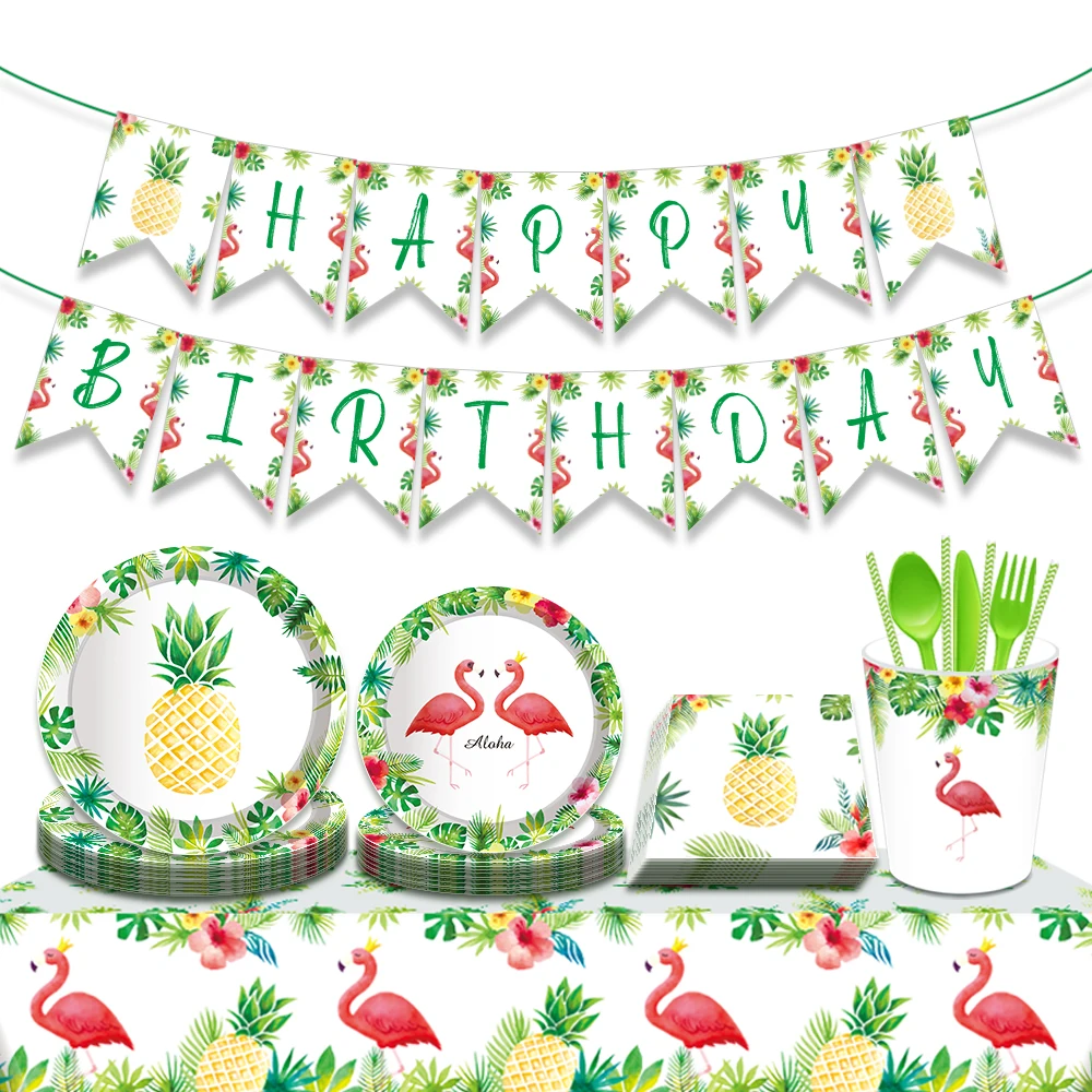 

Disposable Paper Cups Plates Tableware Set Hawaii Summer Pineapple Flamingo Theme Baby Shower Birthday Wedding Party Supplies
