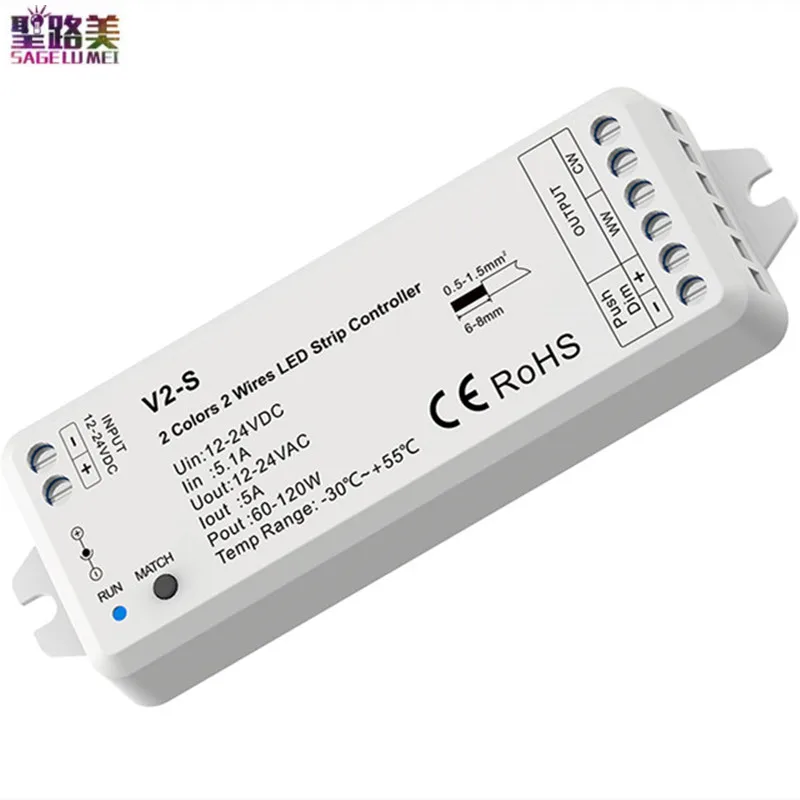 

Светодиодная лента, 2 провода, WW + CW CCT, 1 канал * 5 А