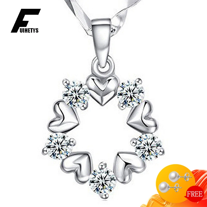 

Trendy Women Necklace Silver 925 Jewelry with Zircon Gemstone Heart Shape Pendant Fine Accessories for Wedding Promise Party